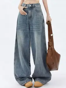 bebe Women High-Rise Heavy Fade Baggy Fit Jeans