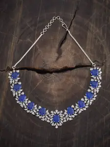 Kushal's Fashion Jewellery  Copper Sapphire Rhodium-Plated Cubic-Zircon Necklace