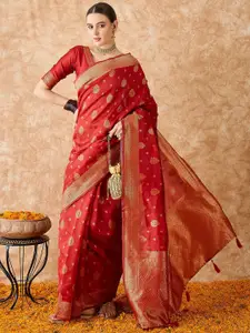 DEVATITHI Ethnic Motifs Zari Red Banarasi Silk Saree