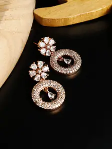 Priyaasi Rose Gold Plated American Diamond Studded Contemporary Drop Earrings