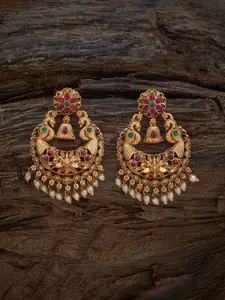 Kushal's Fashion Jewellery  Ruby-Green Gold-Plated Antique Chandbalis Earrings