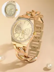 HAUTE SAUCE by  Campus Sutra HAUTE SAUCE by Campus Sutra Women Embellished Dial & Stainless Steel Bracelet Style Straps Analogue Watch