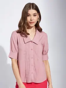 Latin Quarters Women Spread Collar Solid Casual Shirt