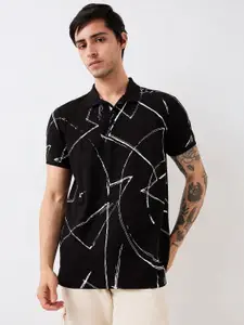 SPYKAR Men Abstract Printed Polo Collar Cotton Slim Fit T-shirt