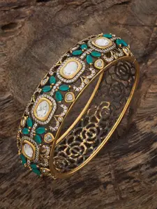 Kushal's Fashion Jewellery Embellished Bridal  Green Victorian-Plated Kundan Kada Bangle
