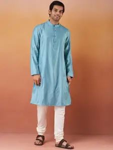 Fabindia Striped Band Collar Straight Kurta