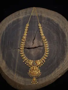 Kushal's Fashion Jewellery  Copper Ruby-Green Gold-Plated Antique Necklace
