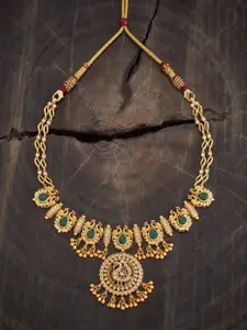 Kushal's Fashion Jewellery  92.5 Sterling Silver Ruby-Green Gold-Plated Temple Necklace
