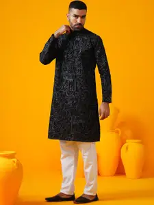 SOJANYA Ethnic Motifs Embroidered Mandarin Collar Thread Work Straight Kurtas