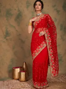 DEVATITHI Ethnic Motifs Beads and Stones Net Saree