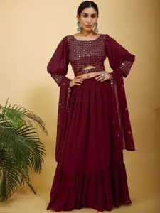 SANCIA Floral Embroidered Sequins Top With Skirt And Dupatta