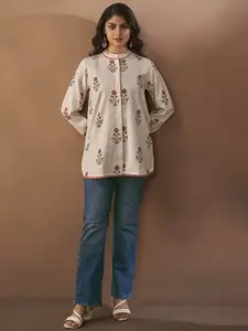 Anouk Off White Ethnic Motifs Printed Mandarina Collar Kurti