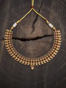 Kushal's Fashion Jewellery  Copper Ruby-Green Gold-Plated Antique Necklace