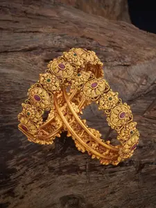 Kushal's Fashion Jewellery   Set Of 2 Gold-Plated Stones-Studded Antique Bangles