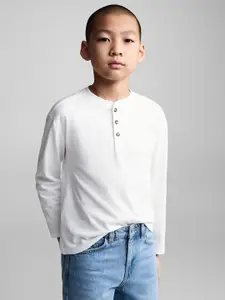 Mango Kids Boys Drop-Shoulder Sleeves Pure Cotton T-shirt