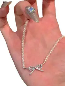 StyleCast Elegant White Stone Studded & Beaded Necklace