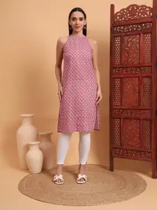 Anouk Rustic Geometric Printed Halter Neck Straight Kurta