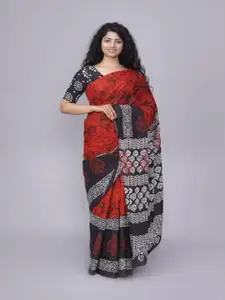 JALTHER Linen Blend Block Print Saree