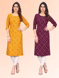 KETAKI FASHION Selection of 2 Bandhani Printed Straight Kurtas