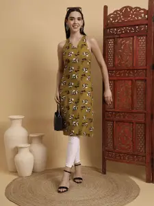 Anouk Rustic Floral Printed Halter Neck Straight Kurta