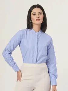 Style Quotient Women Smart Band Collar Vertical Striped Formal Shirt