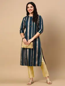 SHOWOFF Woven Design Round Neck Straight Kurtas