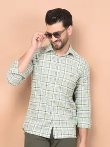 Crimsoune Club Men Classic Slim Fit Spread Collar Tartan Checked Cotton Casual Shirt