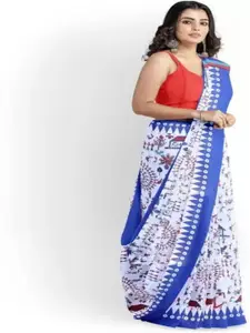 JALTHER Warli Pure Cotton Block Print Saree