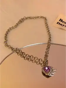StyleCast Elegant Gold-Toned Stone Studded Heart Shaped Necklace