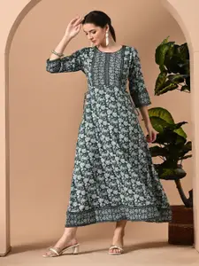 GLOWWORLD Floral Printed Round Neck A-Line Kurta