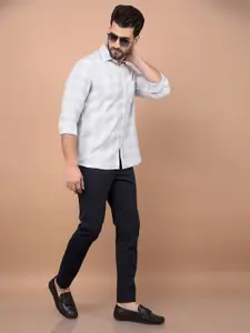 Crimsoune Club Men Classic Slim Fit Spread Collar Tartan Checked Cotton Casual Shirt