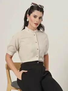 Style Quotient Women Smart Mandarin Collar Solid Cotton Formal Shirt