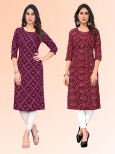 KETAKI FASHION Selection Of 2 Bandhani Printed Round Neck Straight Kurtas