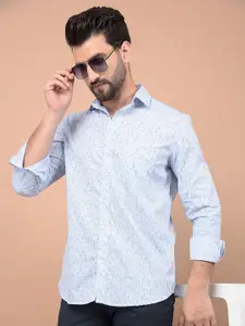 Crimsoune Club Men Classic Slim Fit Spread Collar Floral Printed Cotton Casual Shirt