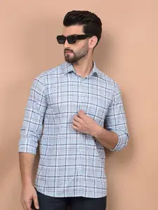 Crimsoune Club Men Classic Slim Fit Spread Collar Tartan Checked Cotton Casual Shirt