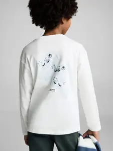 Mango Kids Boys Printed Drop-Shoulder Sleeves Pure Cotton T-shirt