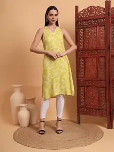 Anouk Rustic Paisley Printed Halter Neck Straight Kurta