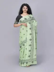 KIAARON Ethnic Motifs Pure Cotton Block Print Saree
