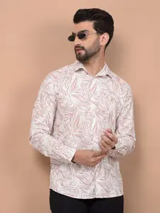 Crimsoune Club Men Classic Slim Fit Spread Collar Floral Printed Cotton Casual Shirt
