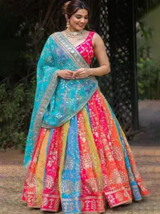 KALINI Embroidered Sequinned Semi-Stitched Lehenga & Unstitched Blouse With Dupatta