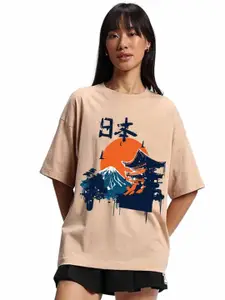 JUNEBERRY Women Printed Pure Cotton Oversized T-shirt