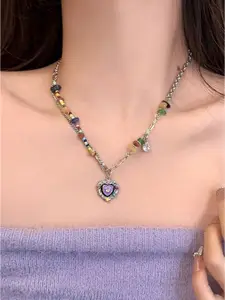 StyleCast Silver-Toned Elegant Stone Studded & Beaded Statement Necklace