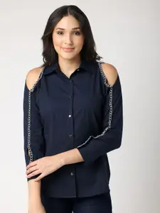 BLANC9 Women Comfort Fit Cutaway Collar Solid Cotton Casual Shirt