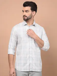 Crimsoune Club Men Classic Slim Fit Spread Collar Tartan Checked Cotton Casual Shirt