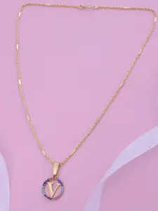 Ramdev Art Fashion Jwellery Gold-Plated V Letter Pendant & Chain