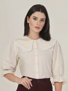 Style Quotient Peter Pan Collar Puff Sleeve Shirt Style Top