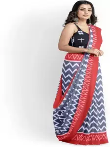 KIAARON Ethnic Motifs Linen Blend Block Print Saree