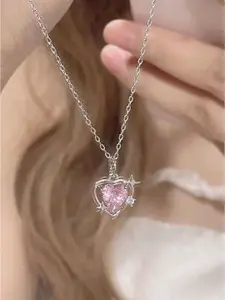 StyleCast Stone Studded Heart Shape Charm Pendant With Chain