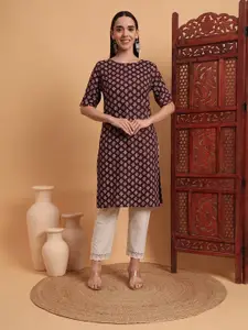 Anouk Rustic Floral Printed Round Neck Straight Kurta