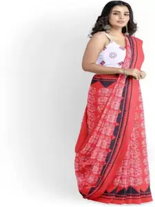 KIAARON Ethnic Motifs Linen Blend Block Print Saree
